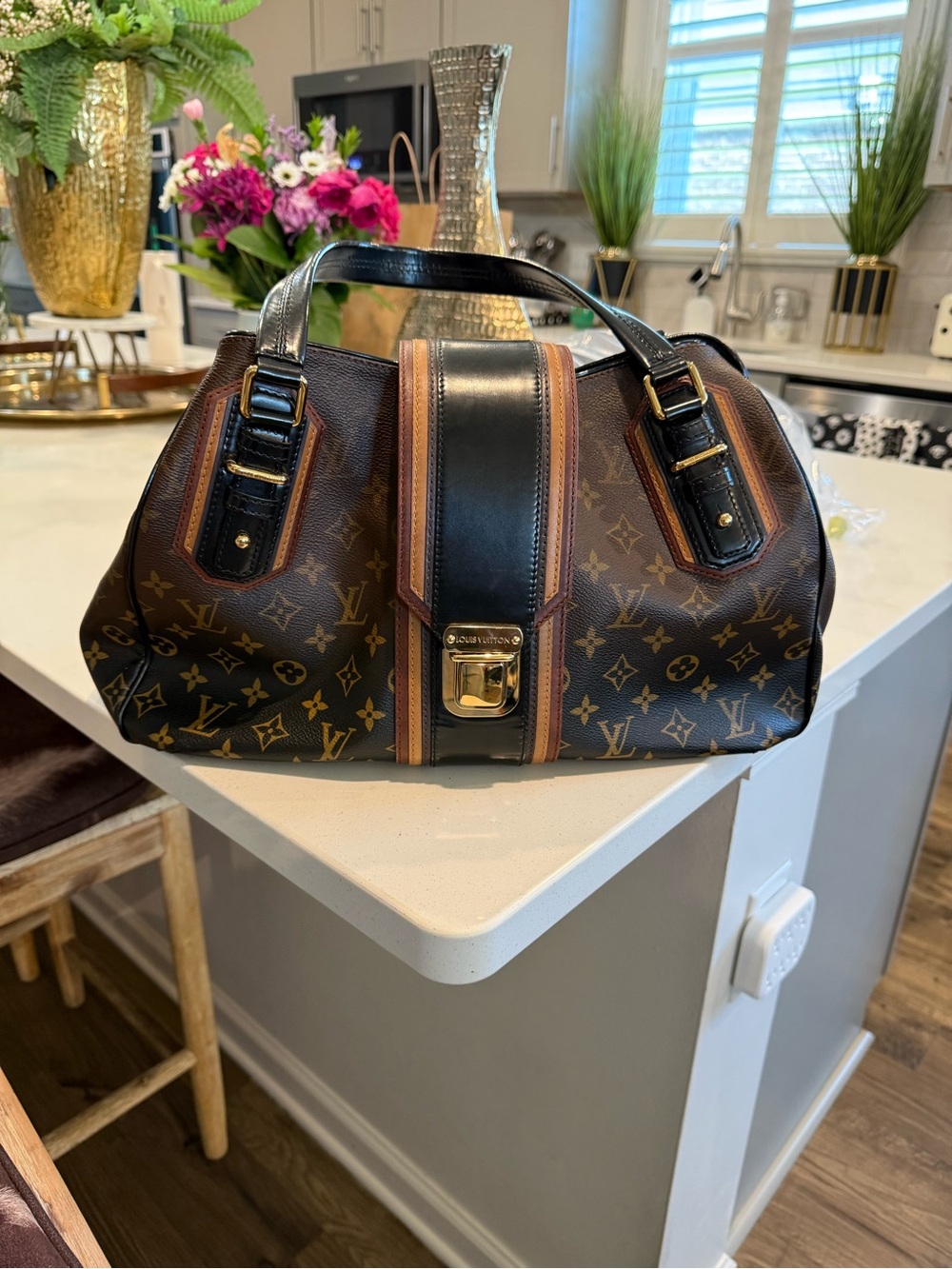 Louis Vuitton Monogram Canvas Duffel with Black Center Strap & Tan Trim - Picture 9 of 11